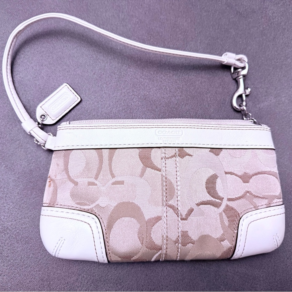 Coach Signature Beige and White Wristlet